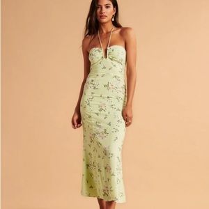 Abercrombie Light Green Floral Halter Maxi Dress